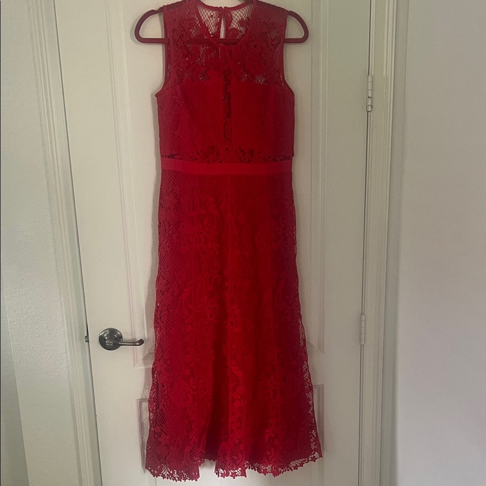 NWOT Self-Portrait Red Lace Midi Dress